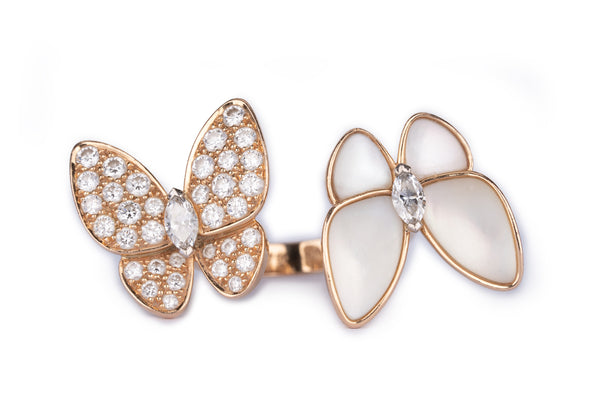 Van Cleef And Arpels Two Butterfly Between The Finger Ring Diamond Mother Of Pearl Rose Gold