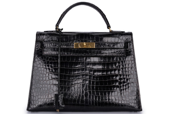 Hermés Kelly 32 Exotic Lisse Crocodile Black GHW