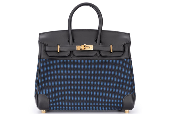 Hermès Birkin 25 Retourne Toile Quadrille/Swift Egee/Noire GHW