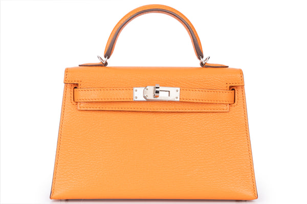 Hermès Mini Kelly Sellier Chevre Mysore Orange PHW