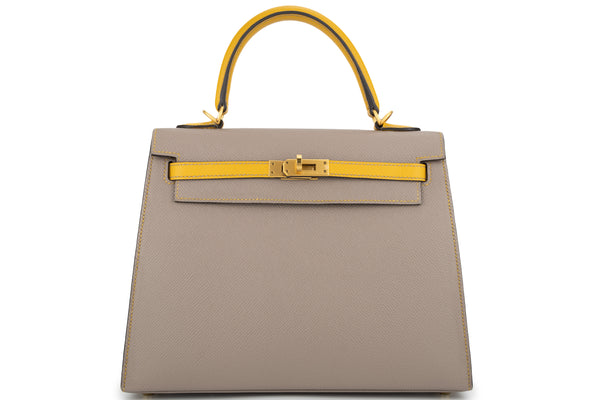 Hermès Kelly 25 Hss Epsom Gris Asphalte, Jaune Ambre BGHW