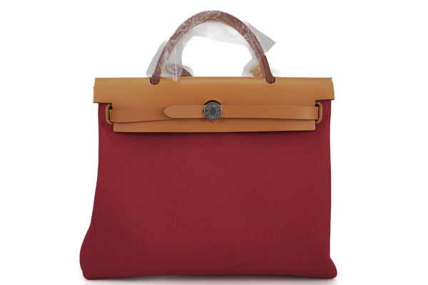 Hermès Herbag Zip 31 Military Canvas Red Toile PHW