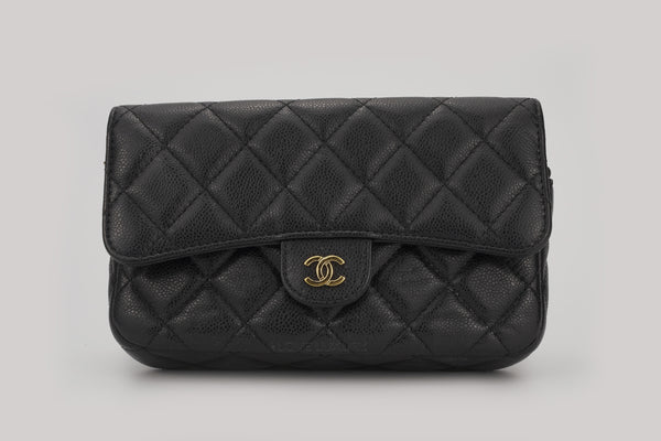 Chanel Clutch On Chain Caviar Black Champagne GHW