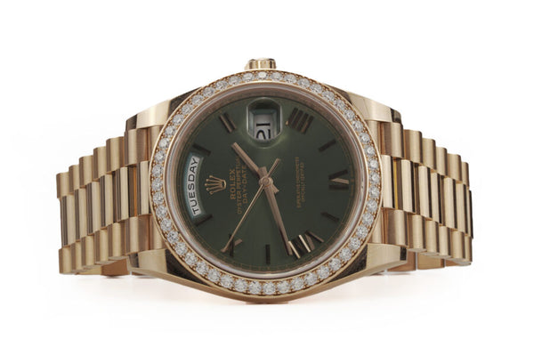 Rolex Day Date Oyster Rose Gold Green Roman Diamond 2023