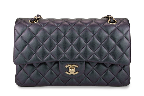 Chanel Med Classic Flap Calfskin Iridescent Champagne Black GHW