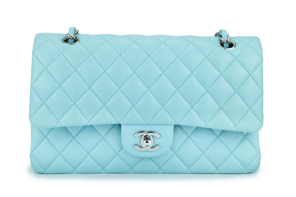 Chanel Medium Classic Flap Lambskin Neon Blue Silver Hardware