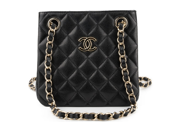 Chanel Drawstring Bag Caviar Black Champagne GHW