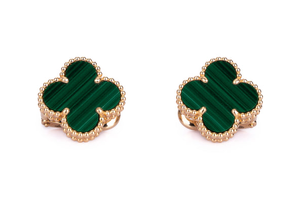 Van Cleef And Arpels Alhambra Vintage Earrings Malachite Yellow Gold