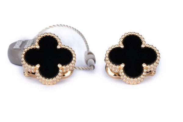 Van Cleef And Arpels Alhambra Vintage Earrings Onyx Yellow Gold