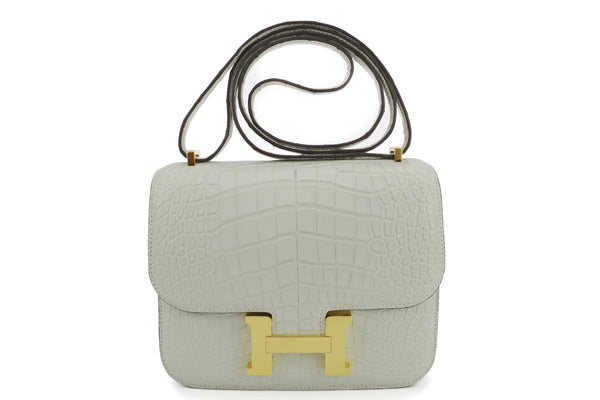 Hermès Constance 18 Exotic Croc Gris Neve GHW