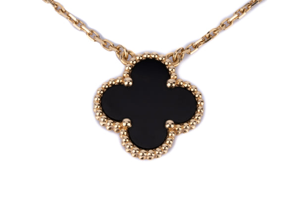 Van Cleef And Arpels Alhambra Vintage Pendant Onyx Yellow Gold