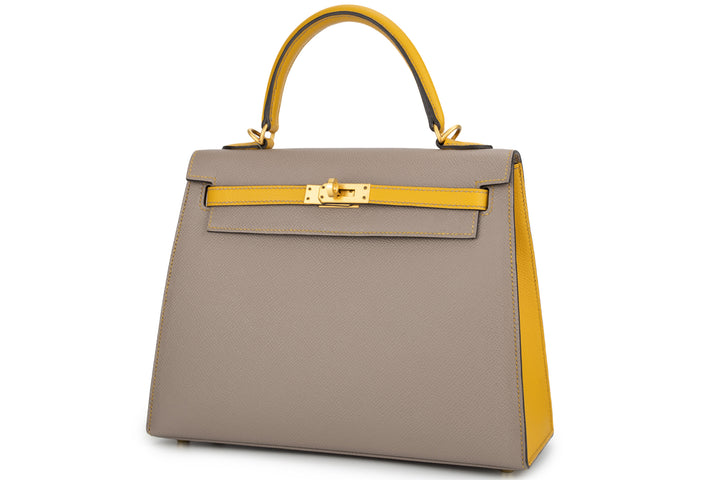 Hermès Kelly 25 HSS Epsom Gris Asphalte, Jaune Ambre BGHW – Love
