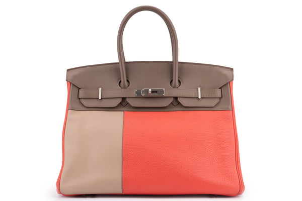 Hermès Birkin 35 	Cascade	Swift And Clemence / Tri Colour	Argile/Gris Etain/Rose Jaipur	PHW