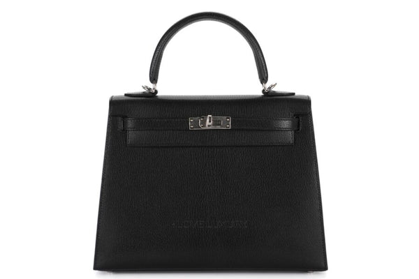 Hermès Kelly 25 Black Chèvre Chamkila Palladium Hardware