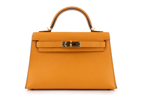 Hermès Mini Kelly		Chevre	Mustard	GHW