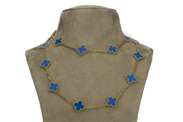 Van Cleef And Arpels Alhambra Vintage Long Necklace 20 Motif, Blue Agate ” Yellow Gold